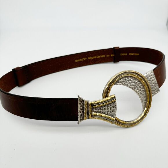 Chico's Brown Belt with Silver and Gold Accents Adjustable - leather slide - Picture 1 of 10